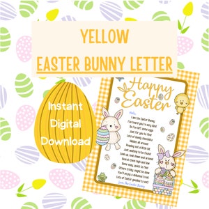 Printable Yellow Easter Cards Bunny Rabbit Letter Digital Print Note For Young Kids