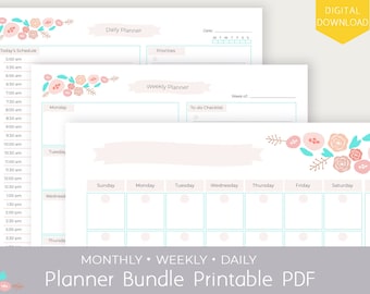 Printable PDF Planner Bundle - Daily, Weekly & Monthly | A5, Half-letter, A4, Letter Size Planner Inserts | Planner Pages Bundle