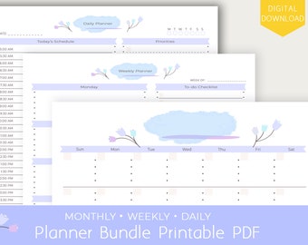 Printable PDF Planner Bundle - Daily, Weekly & Monthly | A5, Half-letter, A4, Letter Size Planner Inserts | Planner Pages Bundle