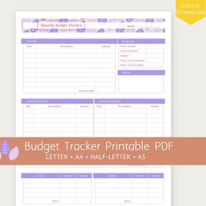 Printable PDF Monthly Budget Tracker | A5, Half-letter, A4, Letter Size Budget Tracker Template | Personal Budget | Income & Expense Tracker