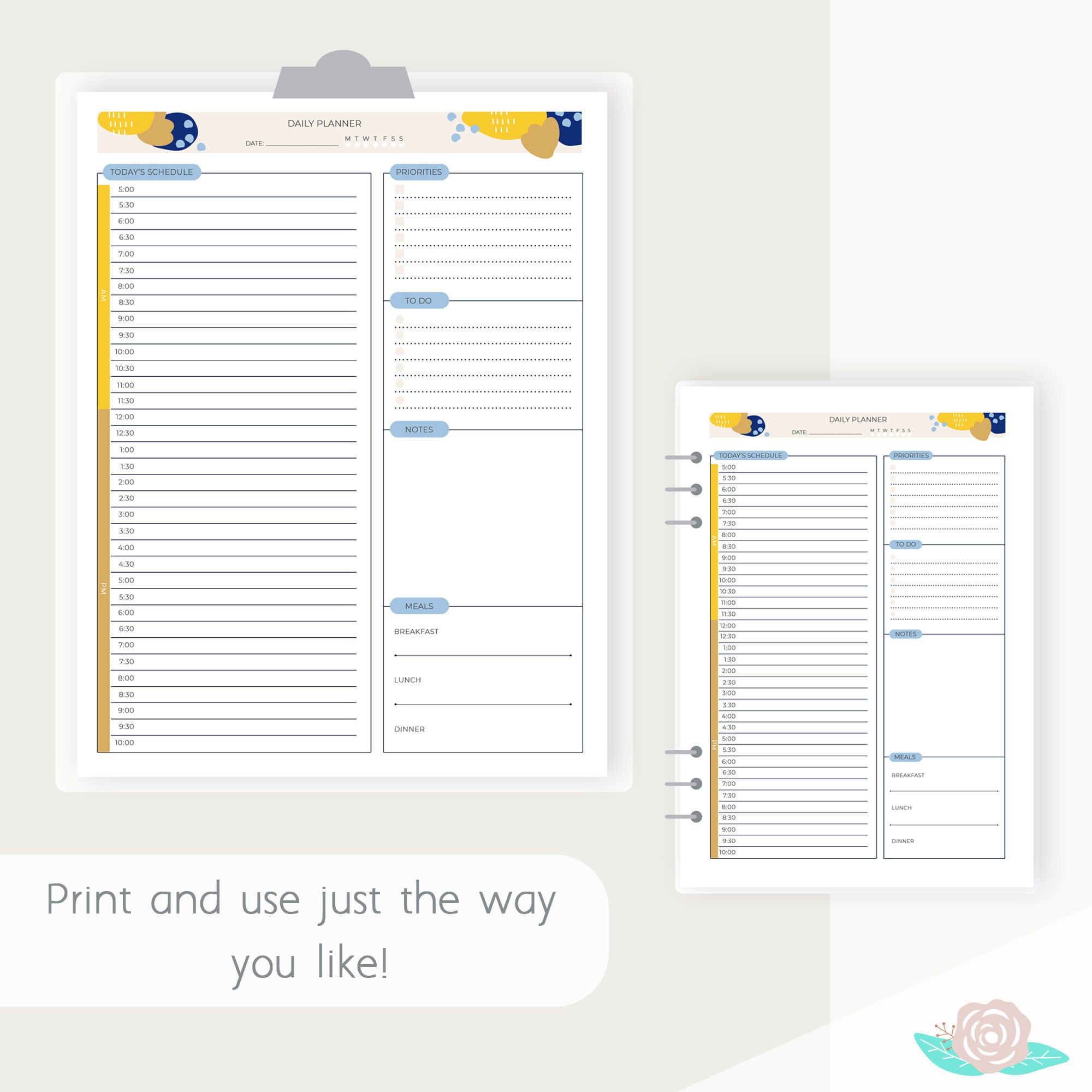 Printable PDF Daily Planner | A5, Half-letter, A4, Letter Size Daily ...