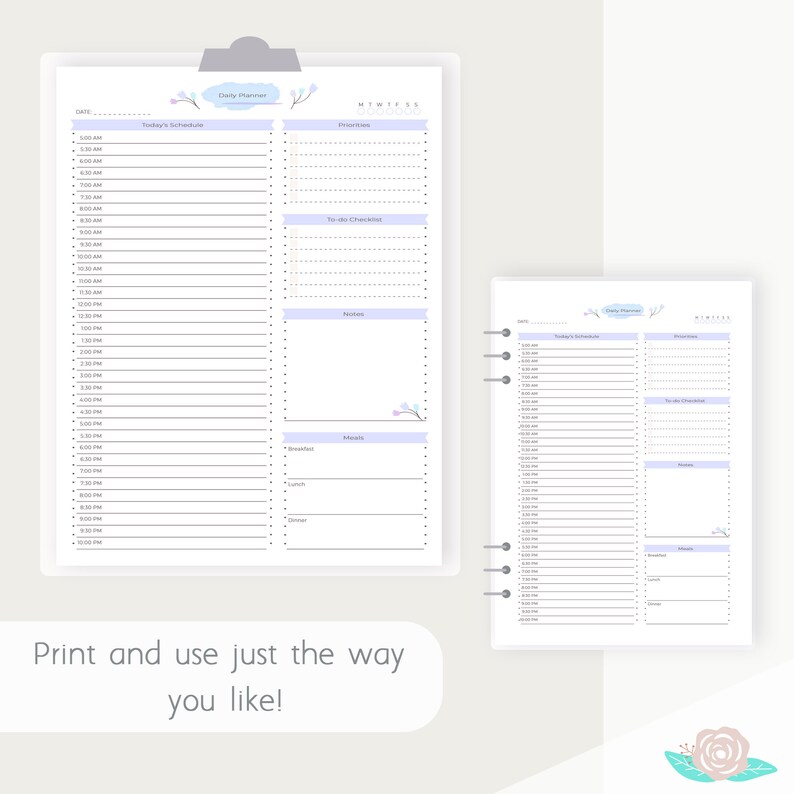 Printable PDF Daily Planner A5 Halfletter A4 Letter Size Etsy