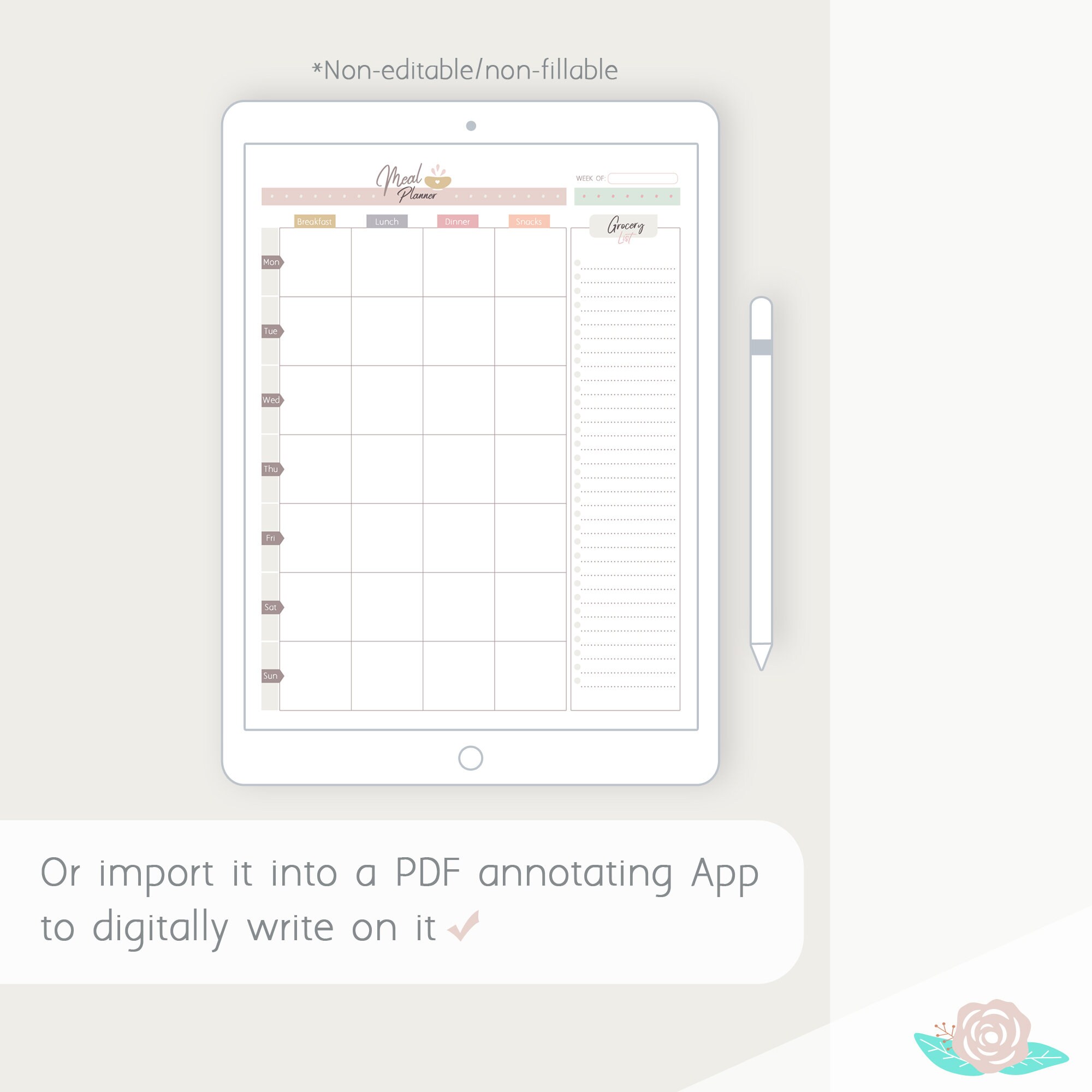Printable PDF Weekly Meal Planner A5, Half-letter, A4, Letter Size Meal ...
