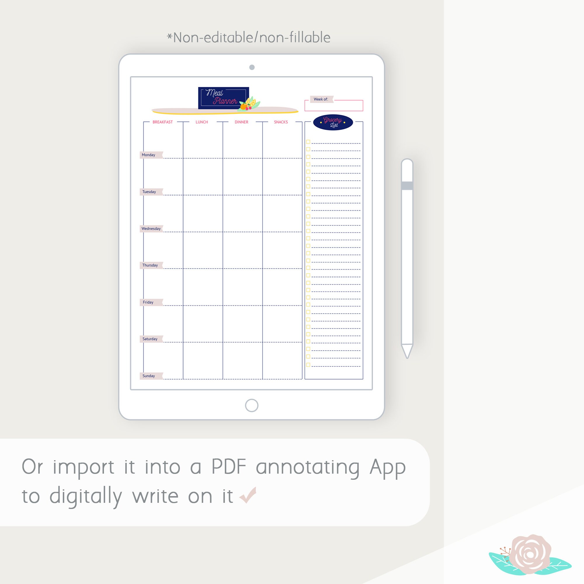 Printable PDF Weekly Meal Planner | A5, Half-letter, A4, Letter Size ...