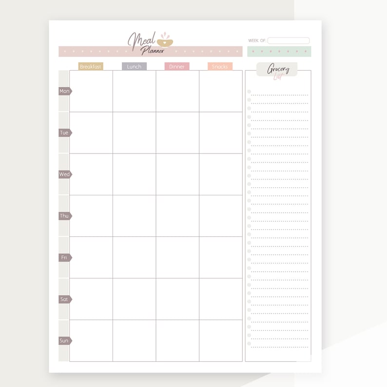 Printable PDF Weekly Meal Planner A5, Half-letter, A4, Letter Size Meal ...