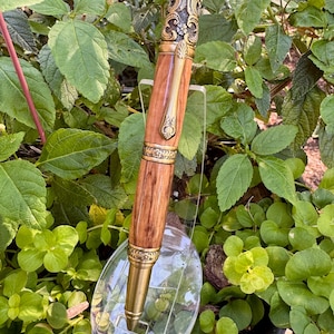 Victorian Twist Pen - Handmade Antique Brass, Bethlehem Olivewood Ink Pen, Graduation or Executive Pen