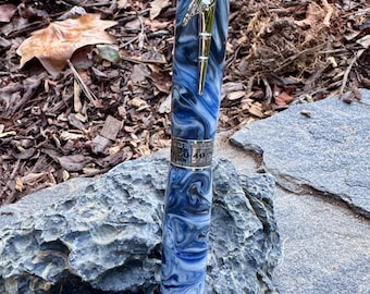 Handmade Football Pen | Blue Swirl Resin, Player Clip | Sports Gift