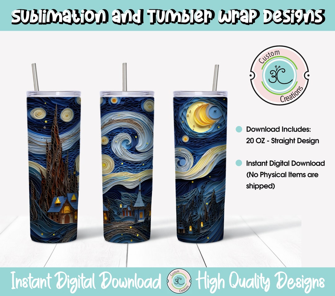 3D Paper Quilled Starry Night Van Gogh Inspired Tumbler Wrap Etsy