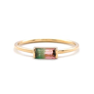 Minimalist Watermelon Tourmaline Ring  Baguette Cut Stone in 14K Gold Band Natural Tourmaline Ring Handmade Jewelry Minimalist Ring For Her