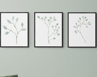 Watercolor Eucalyptus Leaves Set of 3 |  | Wall Decor, Home Decor, Watercolor Painting, Botanical Art, Floral Art, Wall Art, Floral Art