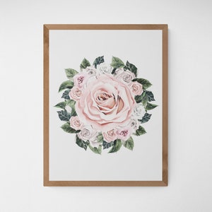 Grande bouquet di rose rosa / decorazioni per la casa, arte dell'acquerello, dipinti ad acquerello, arazzi, arte murale, arte floreale, arte floreale, dipinti di rose