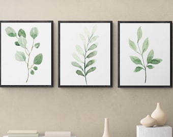 Botanical Art Set of 3 | Floral Art, Leaf Art, Eucalyptus Art, Flower Art, Leaf Prints, Gallery Wall Set, Home Decor Gift, Living Room Art
