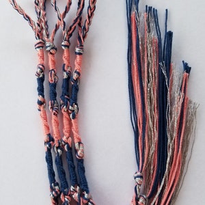 Sarah* Navy blue/Salmon/Silver tzitzit, tassels, set of 4