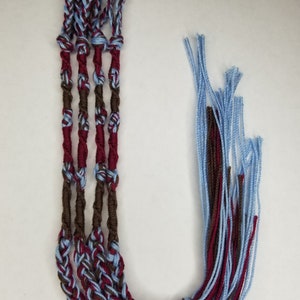 Caleb* Burgundy/Brown/ Sky blue tzitzit, tassels, set of 4, Bar/Bat Mitzvah gifts, does NOT include the set of 4 hooks.