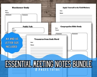 JW Meeting Workbook Printable Notes Template Bundle, Bible study, bonus JW Broadcasting Personal Study Sheets PDF | imprimer, bonnes notes