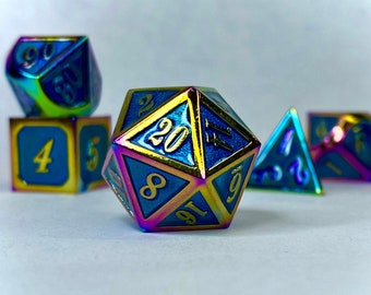 7 Piece Metal Dice Set- "Sapphire Spectrum" | SharpEdge DnD Dice | Dungeons and Dragons Dice | Role Playing Dice Gift | TTRPG Dice