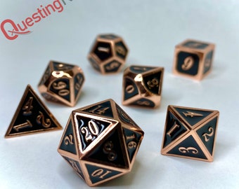 7 Piece Metal Dice Set- "Shadowed Elegance" | SharpEdge DnD Dice | Dungeons and Dragons Dice | Role Playing Dice Gift | TTRPG Dice