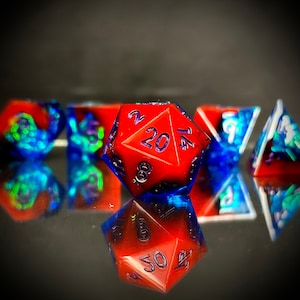 SharpEdge Resin Dice Set- &quot;Cobalt Comet&quot; | Handmade DnD Dice | Dungeons and Dragons Dice | Role Playing Dice Gift | TTRPG Dice