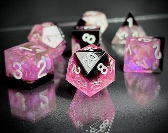 SharpEdge Resin Dice Set- "Mystic NOIR" | Handmade DnD Dice | Dungeons and Dragons Dice | Role Playing Dice Gift | TTRPG Dice