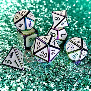 7 Piece Metal Dice Set- &quot;Ethereal Frostbite&quot; | SharpEdge DnD Dice | Dungeons and Dragons Dice | Role Playing Dice Gift | Polyhedral Dice Set