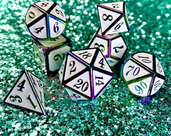 7 Piece Metal Dice Set- "Ethereal Frostbite" | SharpEdge DnD Dice | Dungeons and Dragons Dice | Role Playing Dice Gift | Polyhedral Dice Set