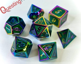 7 Piece Metal Dice Set- "Enchanted Jade Prism" | SharpEdge DnD Dice | Dungeons and Dragons Dice | Role Playing Dice Gift | TTRPG Dice