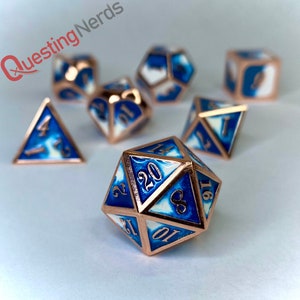 7 Piece Metal Dice Set- &quot;Frosty Elegance&quot; | SharpEdge DnD Dice | Dungeons and Dragons Dice | Role Playing Dice Gift | TTRPG Dice