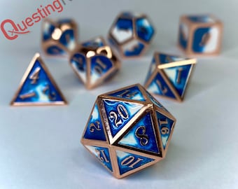 7 Piece Metal Dice Set- "Frosty Elegance" | SharpEdge DnD Dice | Dungeons and Dragons Dice | Role Playing Dice Gift | TTRPG Dice
