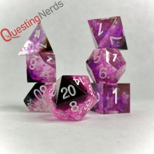 7 Piece SharpEdge Resin Dice Set- &quot;Mystic NOIR&quot; | Handmade DnD Dice | Dungeons and Dragons Dice | Role Playing Dice Gift | TTRPG Dice
