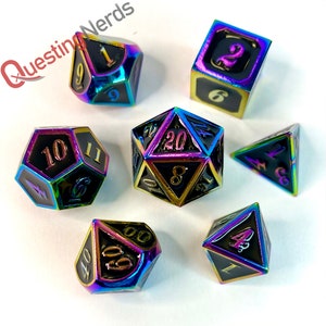 7 Piece Metal Dice Set- &quot;Nocturnal Nebula&quot; | SharpEdge DnD Dice | Dungeons and Dragons Dice | Role Playing Dice Gift | Polyhedral Dice Set