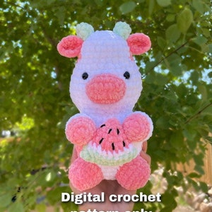 Crochet cow pattern, amigurumi cow crochet pattern, sitting cow, watermelon cow, crochet pattern, amigurumi, crochet cow, pattern