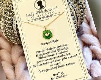 Bridgerton Necklace / 16K-18K Gold Plated Chain & Pendant / Bee Necklace / Spill The Tea / Lady Whistledown / Gifts For Her /Queen Charlotte