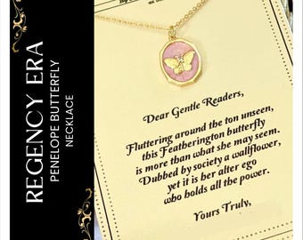 Bridgerton Penelope Butterfly Necklace: 18K Gold Plated, Valentines Gifts For Her