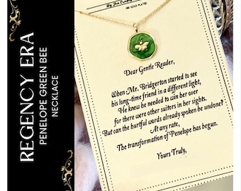 Bridgerton Green Bee Necklace: 18K Gold Plated Regency Pendant