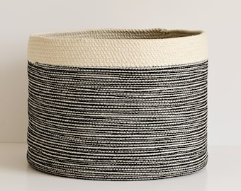 Storage Basket, Decorative Basket, Handmade Basket, Round Basket, black & white pattern, mottled stripes, LARGE COTTON BASKET 39 cm