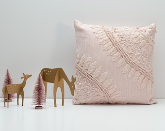 Decorative Cushion Cover, Sofa Pillow, Cushion with Embroidery, Embroidered Pillow, Cotton, pale pink, Bohemian, Indian, SURYA MEHNDI PILLOW