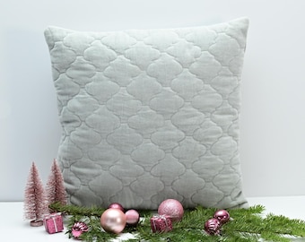 Velvet Cushion Cover, Decorative Cushion, Sofa Pillow with Embroidery, moroccan, Velour, Silver Grey, ORIENTAL PATTERN CUSHION Cover