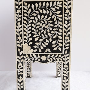 Table de chevet indienne intarsia, table incrustation d'os, table de chevet, table de nuit, orientale, marocaine, SIDE TABLE JAIPUR BLACK image 3