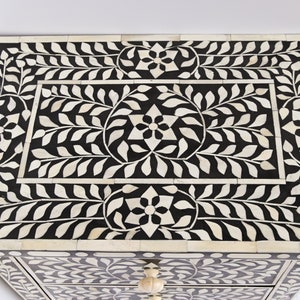 Table de chevet indienne intarsia, table incrustation d'os, table de chevet, table de nuit, orientale, marocaine, SIDE TABLE JAIPUR BLACK image 5