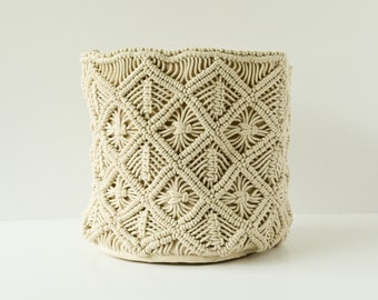 LARGE MACRAMÉ BASKET, Decorative Boho Basket, Round Cotton Basket, Storage Basket, beige, handmade, housewarming gift
