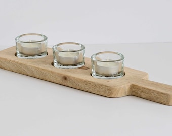 Wood & Glass Candle Holder, Tealight Tray Bikaner