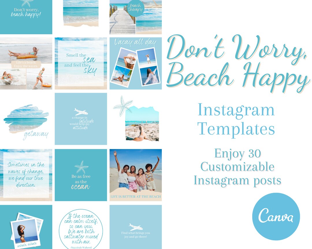 INSTAGRAM THEME: 30 Customizable Beach Happy Ocean/beach Instagram Post ...