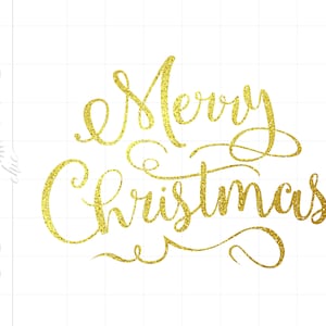 Gold Merry Christmas Script Print and Cut PNG Download | Gold Glitter Merry Christmas Design | Cricut Cut Files Instant Download SC1697GG