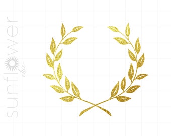Gouden Laurel Krans Afdrukken en Knippen PNG Download | Gouden Glitter Laurel Wreath Clip Art | Cricut Laurel Cut Bestanden Instant Download SC599GG