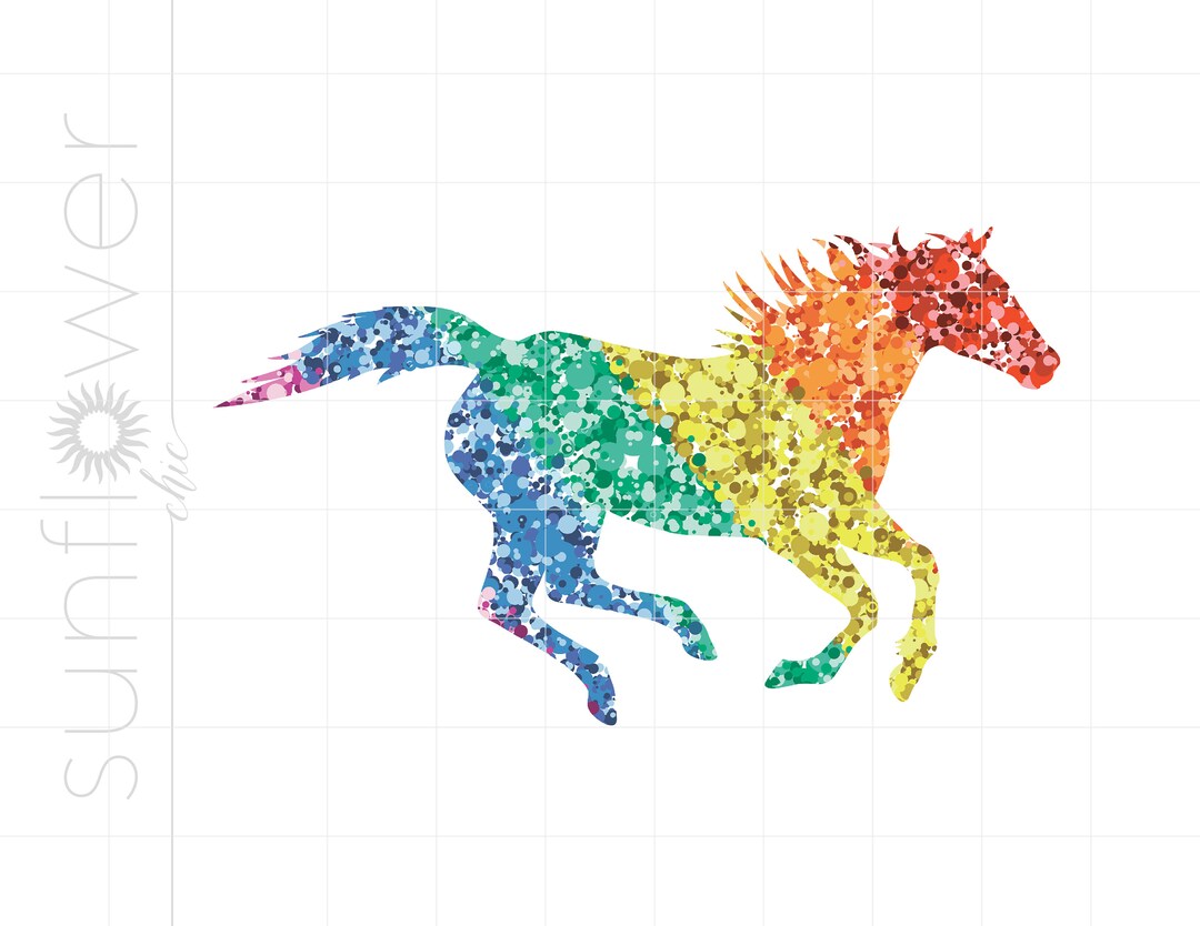 Rainbow Running Horse Print and Cut PNG Download Rainbow Running Horse Sublimation Design Cricut ...