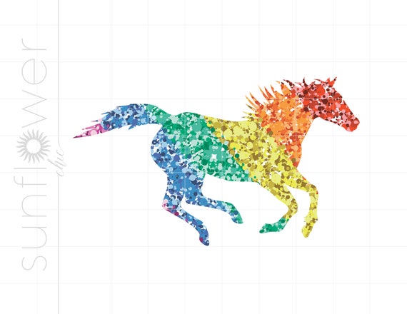 Rainbow Running Horse Print and Cut PNG Download Rainbow | Etsy