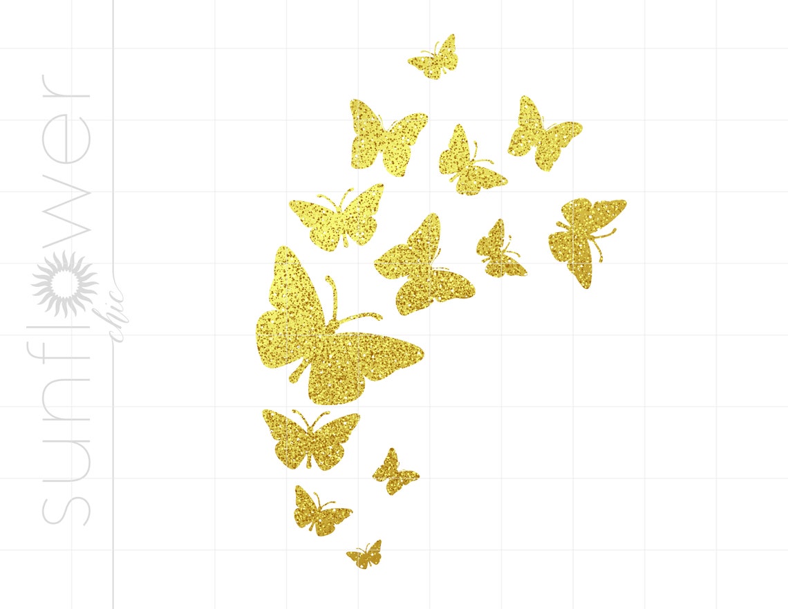 Floating Butterflies Print and Cut PNG Download Gold Glitter Etsy UK