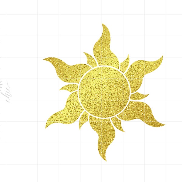 Gold Sun Print and Cut PNG Download | Gold Glitter Rapunzel Sun Sublimation Design | Cricut Cut Files Instant Download SC656GG
