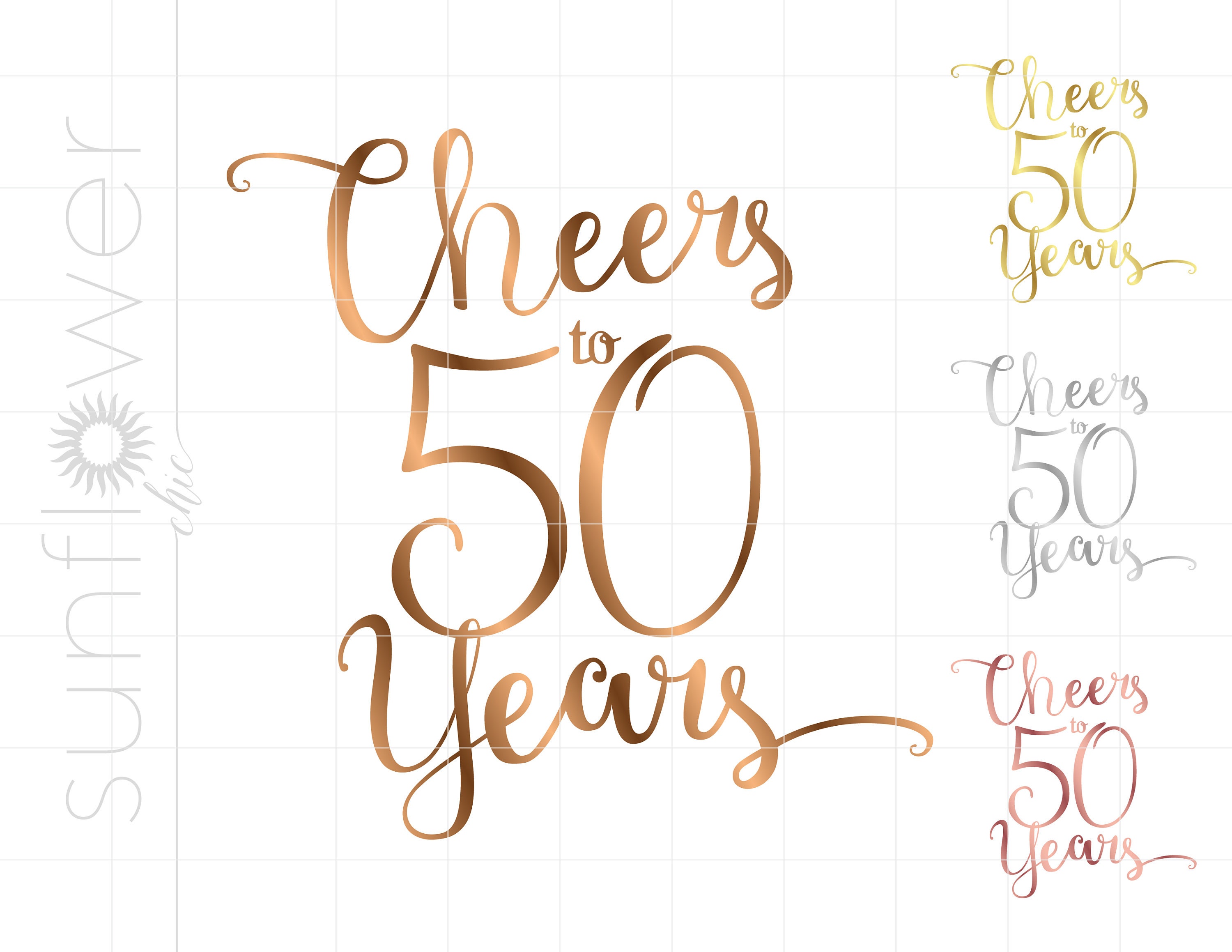 Gold Cheers to 50 Years Png Svg Dxf Jpg Pdf Downloads Gold Silver Rose