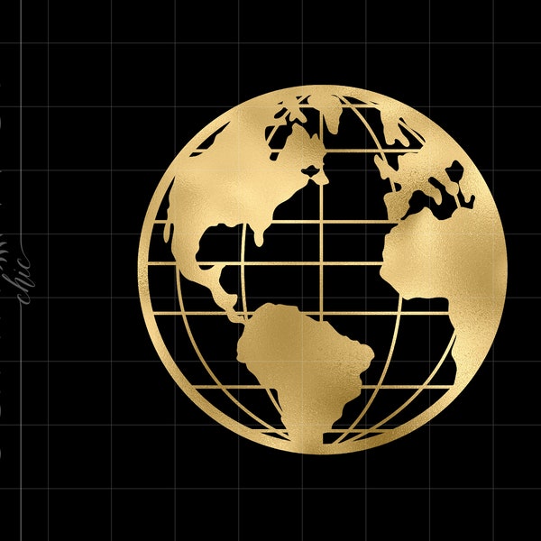 Gold Globe Png Downloads | Gold Foil Globe Cricut Cut Files Download | Gold Globe Clip Art SC1952GF